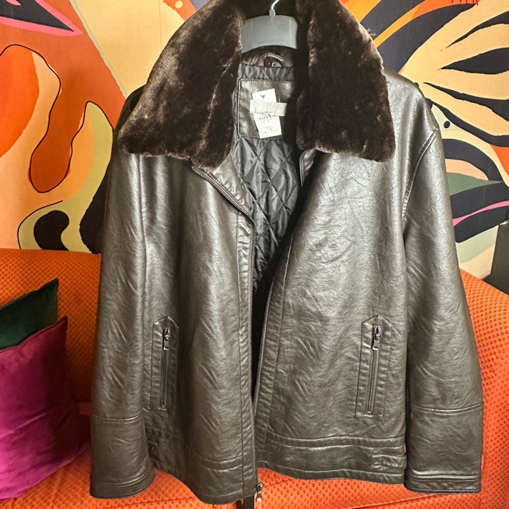 Paulo Solari NWT Faux Leather Jacket with Faux Fur Collar